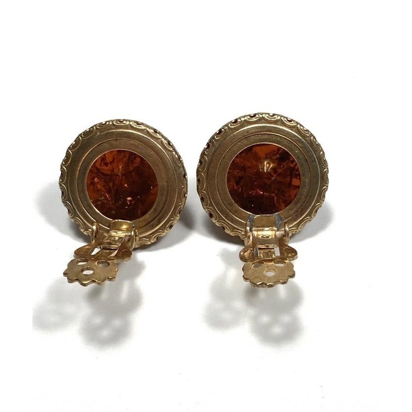 Vintage Earrings Clips Clip Ons Crackle Plastic Inserts Honey Estate - Picture 8 of 9
